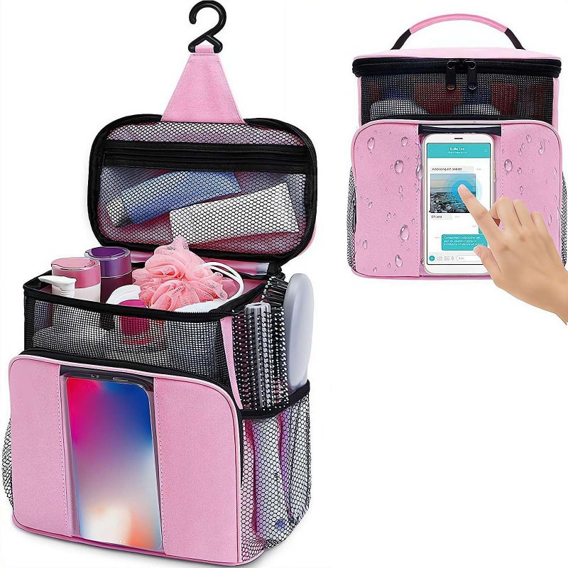Pink Portable Shower Caddy Large Capacity Separate Compartment Hanging Toiletry Bag For Travel Camping Gym - Image 2