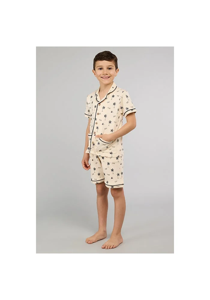 أر أند بي Printed Lapel Collar Shorts Pyjama Set