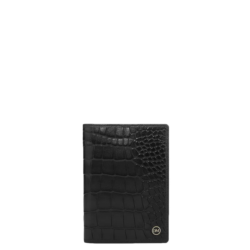 دا ميلانو Croco Leather Passport Case - Black