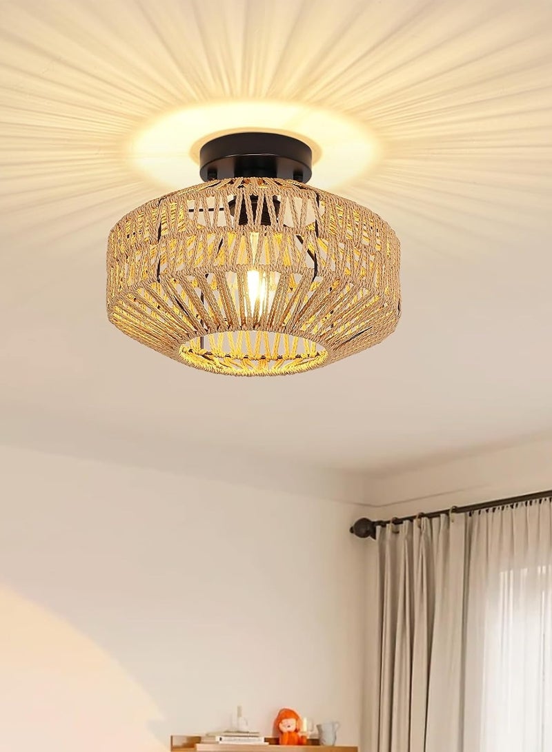 Midwest Retro Ceiling Light,Rustic Ceiling Lamp,Hanging Lamp, Braided Basket Lampshade,Vintage Rattan Lamp,Chandeliers, E27 Industrial Ceiling Lights for Kitchen,Dining Room 30cm(Bulb Not Included) - Image 1