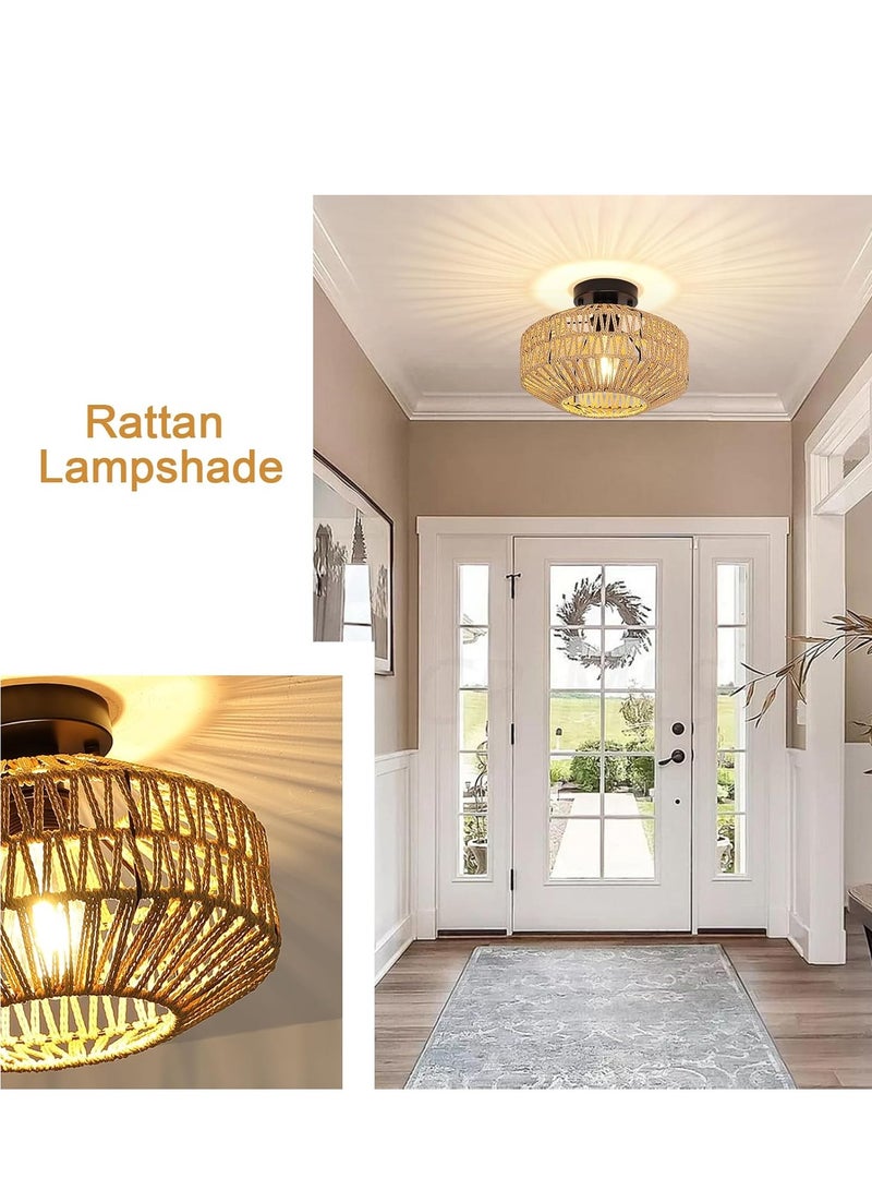 Midwest Retro Ceiling Light,Rustic Ceiling Lamp,Hanging Lamp, Braided Basket Lampshade,Vintage Rattan Lamp,Chandeliers, E27 Industrial Ceiling Lights for Kitchen,Dining Room 30cm(Bulb Not Included) - Image 4