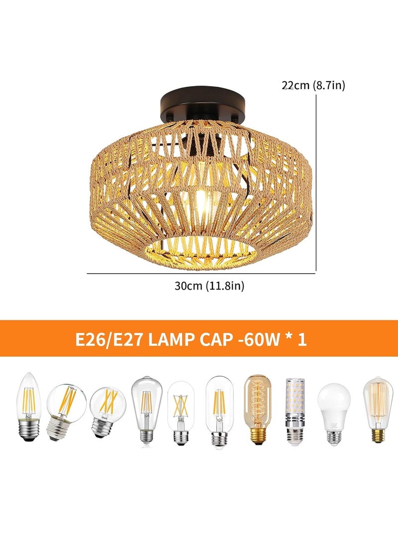 Midwest Retro Ceiling Light,Rustic Ceiling Lamp,Hanging Lamp, Braided Basket Lampshade,Vintage Rattan Lamp,Chandeliers, E27 Industrial Ceiling Lights for Kitchen,Dining Room 30cm(Bulb Not Included) - Image 2