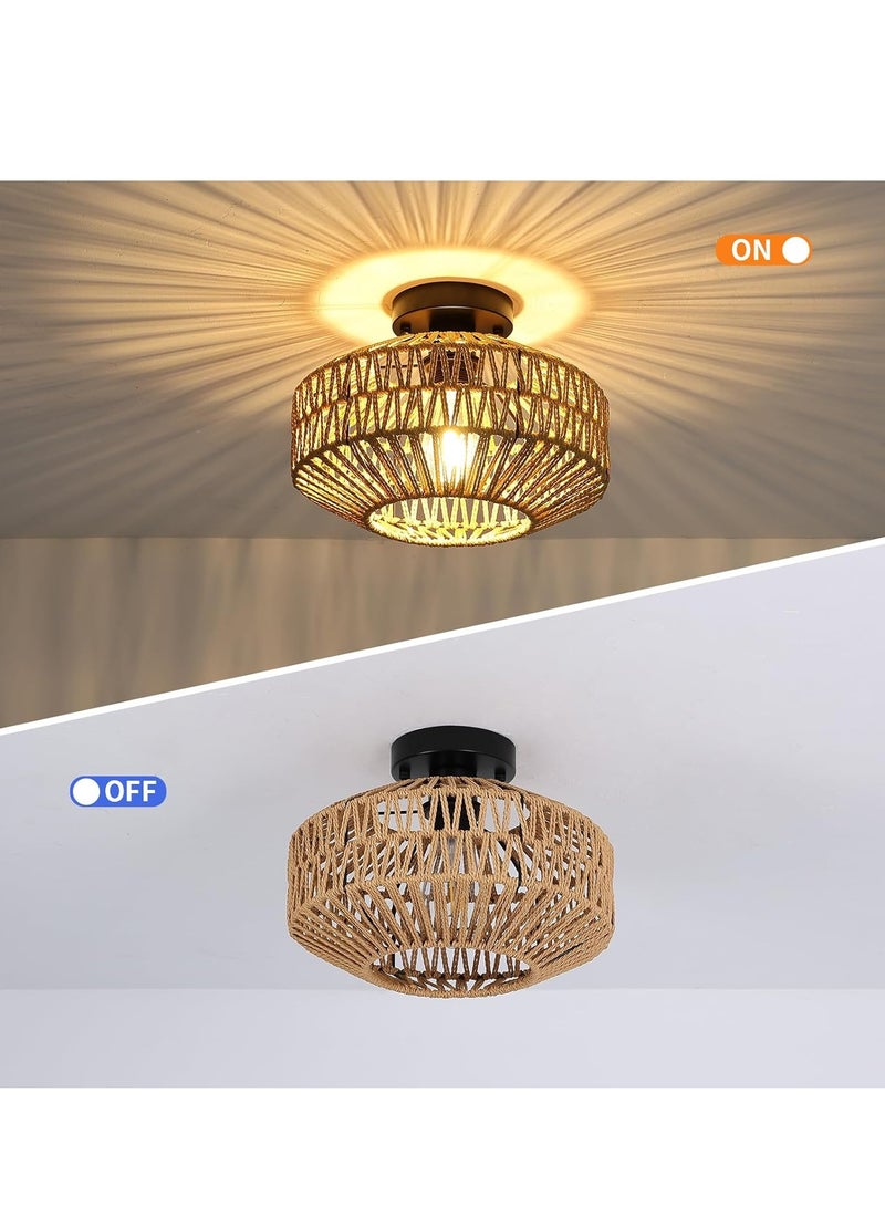 Midwest Retro Ceiling Light,Rustic Ceiling Lamp,Hanging Lamp, Braided Basket Lampshade,Vintage Rattan Lamp,Chandeliers, E27 Industrial Ceiling Lights for Kitchen,Dining Room 30cm(Bulb Not Included) - Image 5