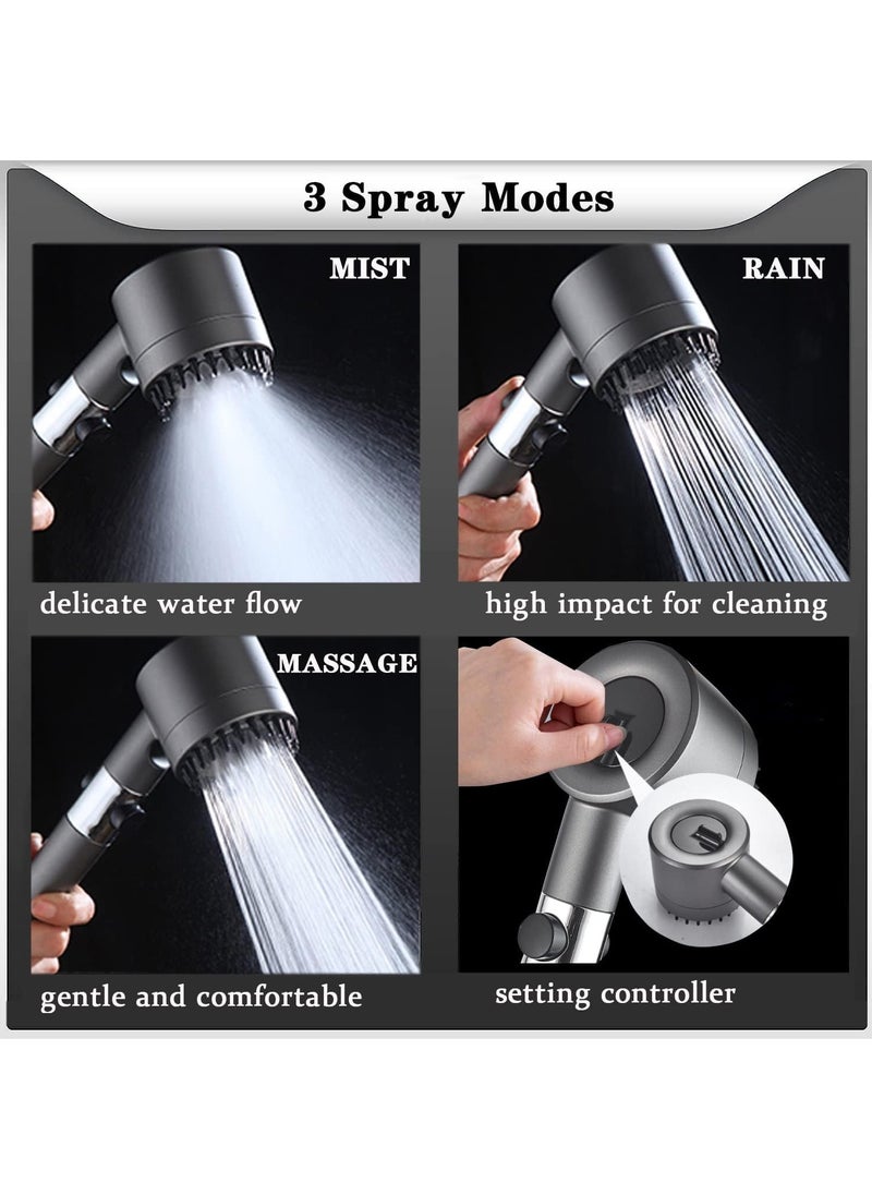 DubaiGallery - High Pressure Shower Head,Massage Shower Head,3 In 1 Detachable Showerhead Set,3 Modes Hand Held Showerhead Set With Filter, Hose And Bracket&On Off Switch - Image 1