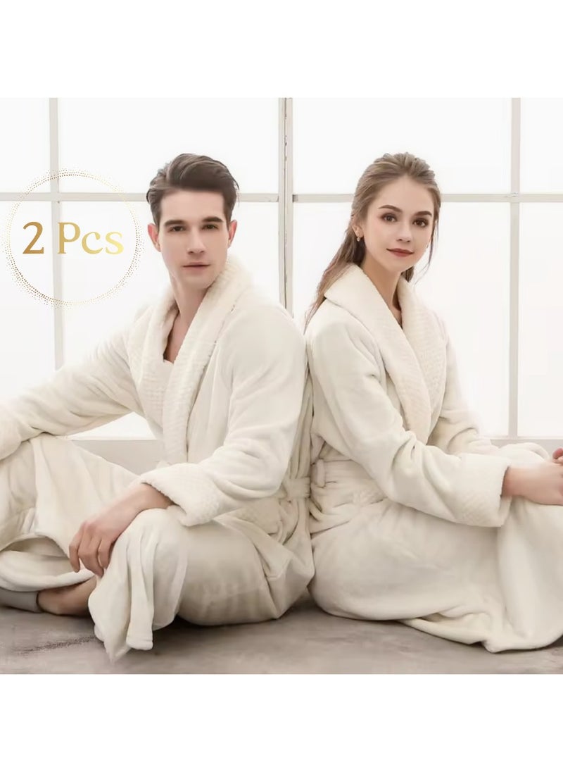 MAXQON Pack Of 2 - Bathrobes (Unisex) - Luxurious Velour Cotton With Terry Inside Double Layer Highly Absorbent Super Soft Bathrobes For Women & Men- Adult Size, Color White  - Image 1