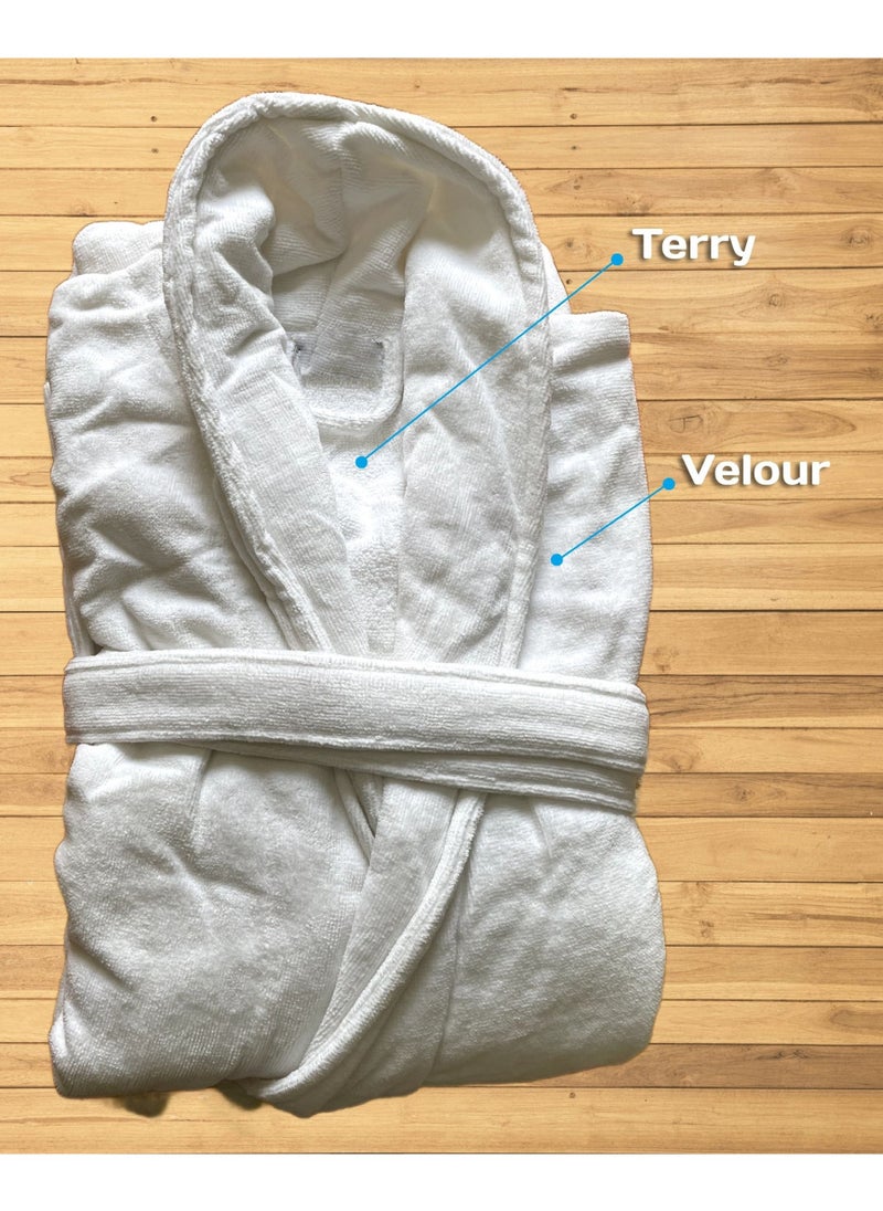 MAXQON Pack Of 2 - Bathrobes (Unisex) - Luxurious Velour Cotton With Terry Inside Double Layer Highly Absorbent Super Soft Bathrobes For Women & Men- Adult Size, Color White  - Image 2