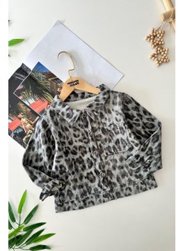 Miniğimin Cicileri My Little Ones Leopard Detailed Girl's Denim Jacket - Gray  - Image 1