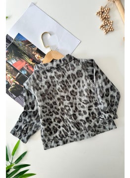 Miniğimin Cicileri My Little Ones Leopard Detailed Girl's Denim Jacket - Gray  - Image 2