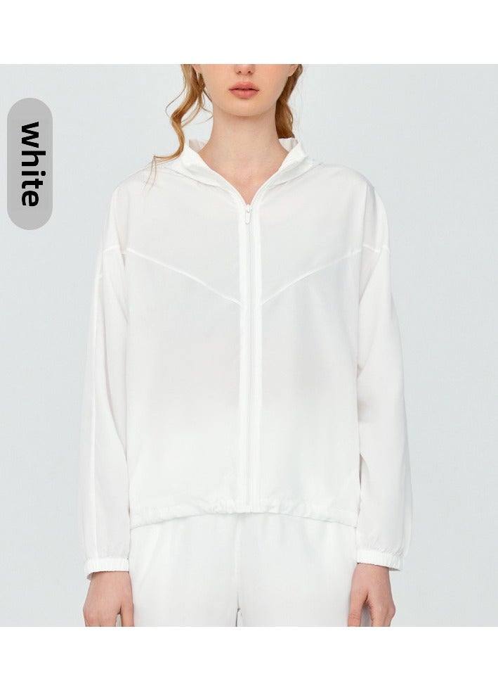 Generic Womens Summer SPF Long Sun-Protective Hooded Jacket White