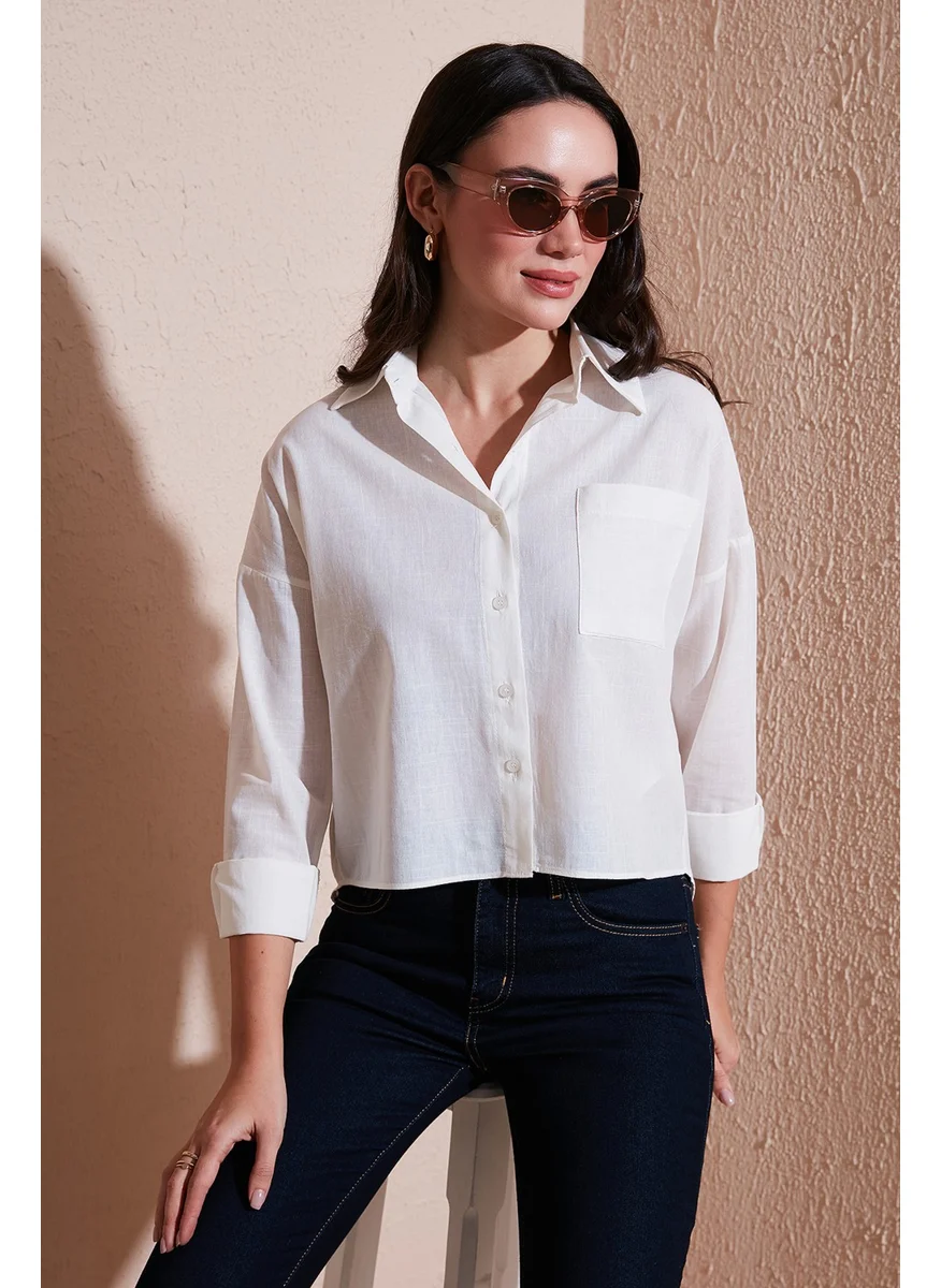 Lela Cotton and Linen Blend Regular Fit Short Front Long Back Shirt Women's Shirt 6772867