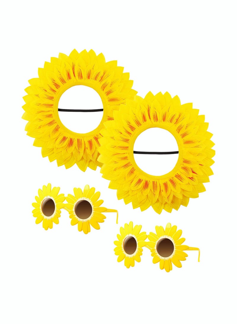 واي آند دي 2 Sets Funny Sunflower Costume Headgear Glasses Performance Props for Dance Party Games Festival 22.8 In, Yellow - Image 1