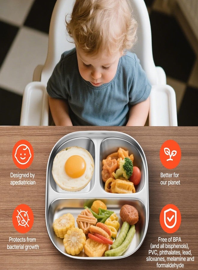 Hyperzacc Stainless Steel Kids Plates,Set of 4 Toddler Plates with Lids - 3 Compartments Stainless Steel Snack Containers for Kids Non Toxic & 100% BPA Free - Image 5