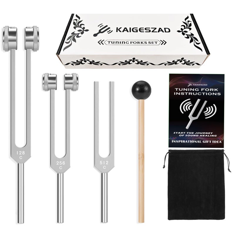 KAIGESZAD Tuning Forks Set(128Hz,256Hz,512Hz) Medical-Grade Weighted & Unweighted Tuning Fork for Healing Chakra/Sound Therapy/Yoga and Meditation Frequency Healing Devices Good Gift for Women - Image 1