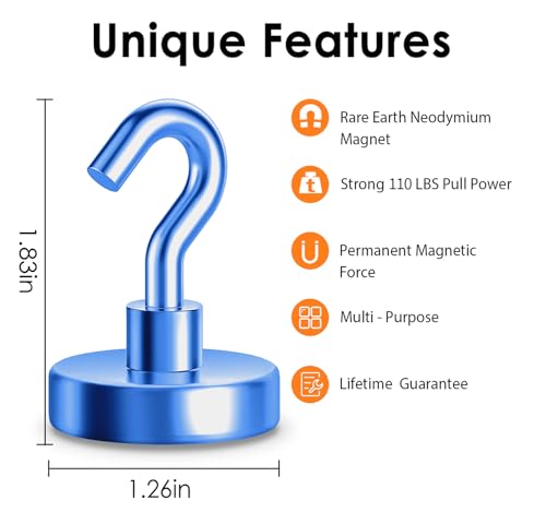 GREATMAG Magnetic Hooks Heavy Duty, 110 lbs Strong Hooks for Hanging, Magnets with Hook for Cruise Cabins, Grill, Fridge, Pack of 12 - Image 2