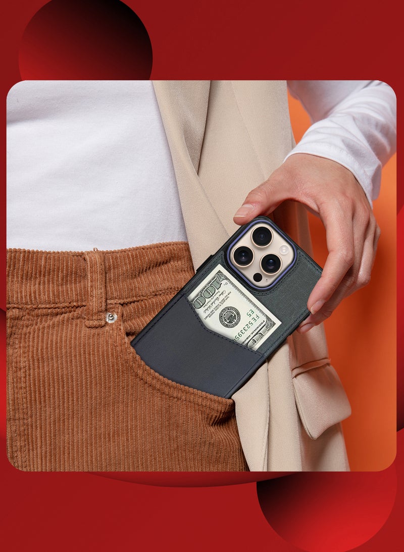 CATANES iPhone 16 Pro Max Card Case Leather Back Cover with Card Holder, Slim and Lightweight, 1-2 Cards - Dark Blue - Image 5