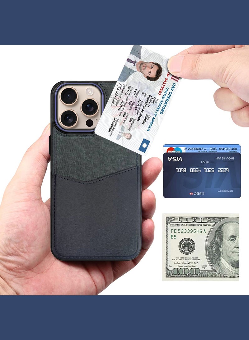 CATANES iPhone 16 Pro Max Card Case Leather Back Cover with Card Holder, Slim and Lightweight, 1-2 Cards - Dark Blue - Image 3