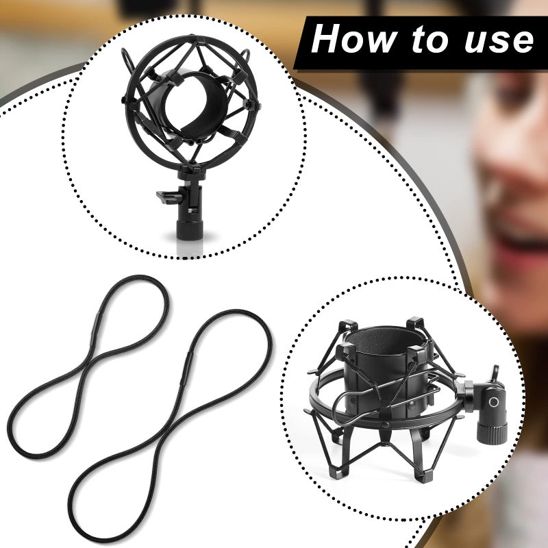 Shappy 8 Pieces Black Universal Elastic Bands Replacement Microphone Shock Mount Rubber Ring Shock Mount Holder Clamp Clip for Microphone Shock Mount Mic Holder Clip - Image 3