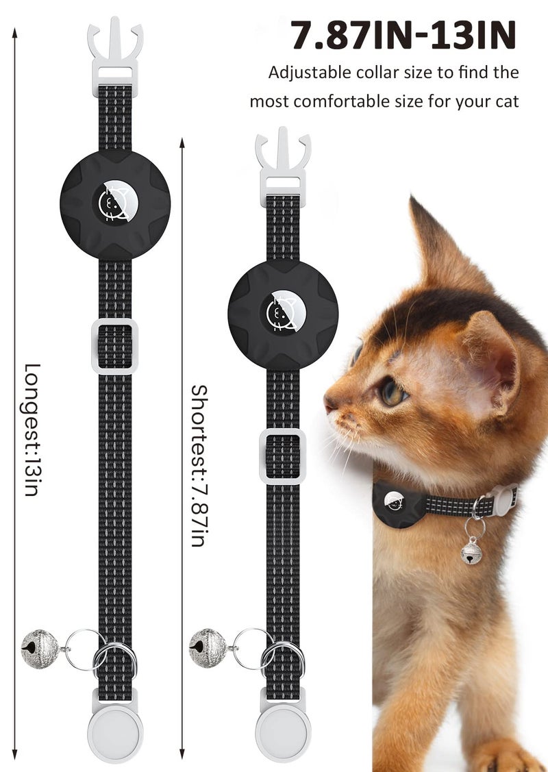 Hoeraonr Apple AirTag Cat Collar, GPS Tracker Kitten Collar with Breakaway Feature and Bell, Lightweight for Cats and Kittens (Black) - Image 2