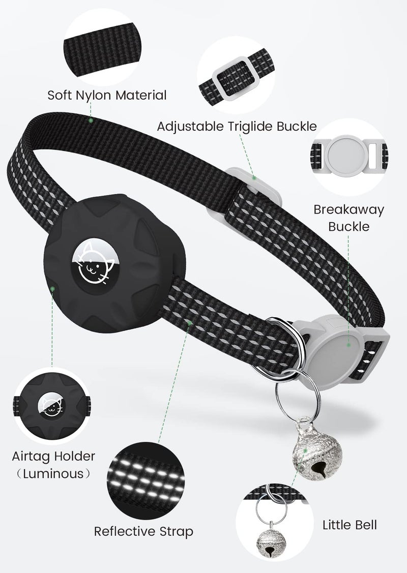 Hoeraonr Apple AirTag Cat Collar, GPS Tracker Kitten Collar with Breakaway Feature and Bell, Lightweight for Cats and Kittens (Black) - Image 3
