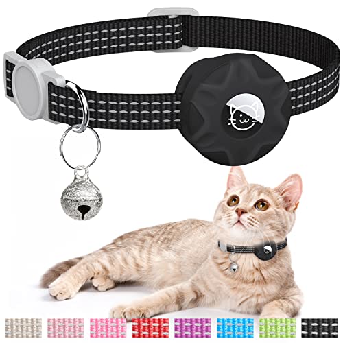 Hoeraonr Apple AirTag Cat Collar, GPS Tracker Kitten Collar with Breakaway Feature and Bell, Lightweight for Cats and Kittens (Black) - Image 1