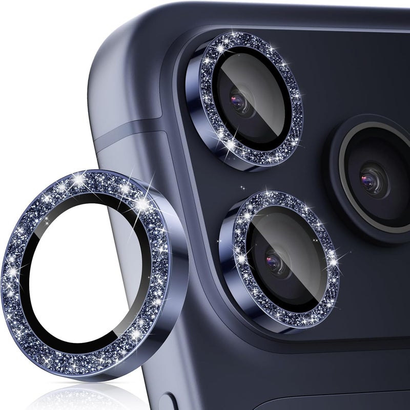 imluckies Camera Lens Protector for iPhone 17 Pro/iPhone 17 Pro Max, AR+AF Tempered Glass & 9H Hardness Shatterproof, HD Clear Metal Sparkle Lens Cover with Installation Tray 2025, Bling Blue - Image 1
