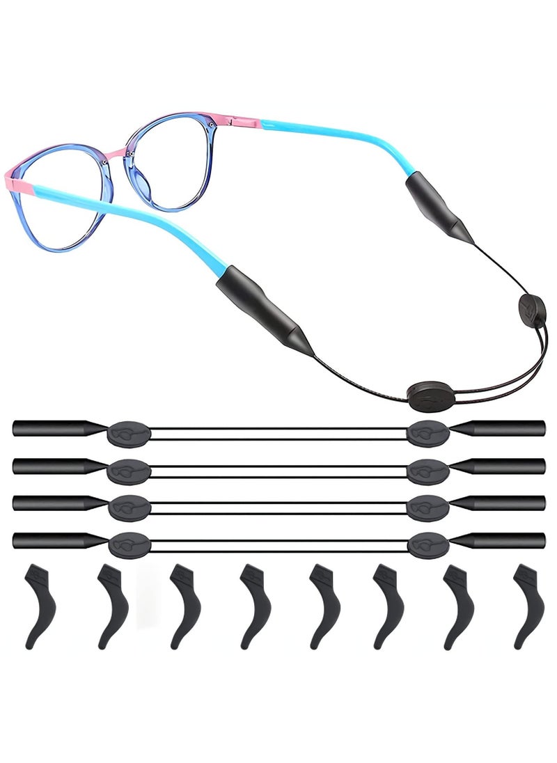 Generic Adjustable Sports Sunglasses Strap with Ear Hooks - Universal Fit Anti-Slip Eyeglass Retainer for Men, Women, and Children (4 Pairs, Elegant Black)  - Image 1