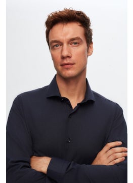 D'S DAMAT Slim Fit Navy Blue Italian Collar Dobby Shirt 2HF02ORT3185  - Image 3
