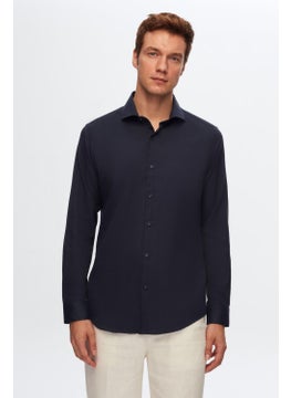 D'S DAMAT Slim Fit Navy Blue Italian Collar Dobby Shirt 2HF02ORT3185  - Image 2