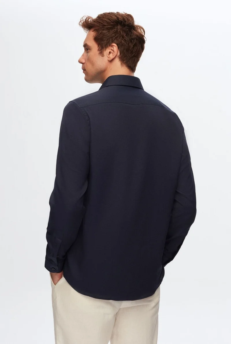 D'S DAMAT Slim Fit Navy Blue Italian Collar Dobby Shirt 2HF02ORT3185