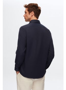D'S DAMAT Slim Fit Navy Blue Italian Collar Dobby Shirt 2HF02ORT3185  - Image 4