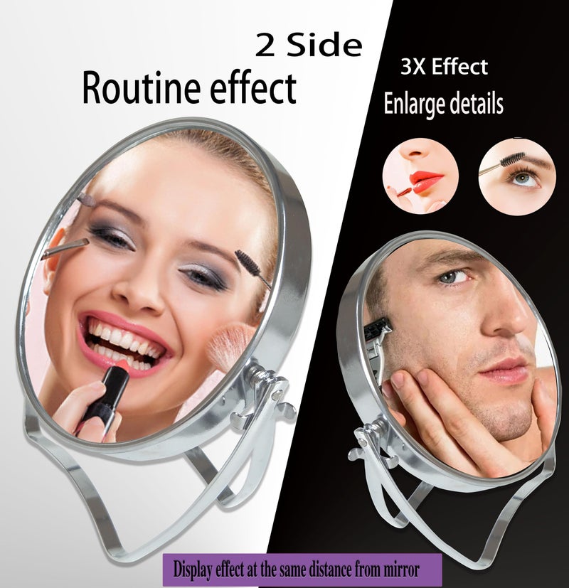 Wmugthome Two-Sided Portable Transparent & Round Makeup/Travel Mirror With 1X And 3X Magnification 4-In/6-In With Handle (Silver  6In) - Image 2