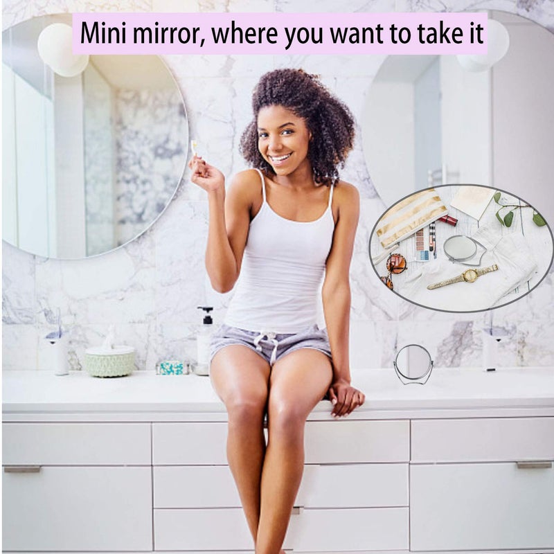 Wmugthome Two-Sided Portable Transparent & Round Makeup/Travel Mirror With 1X And 3X Magnification 4-In/6-In With Handle (Silver  6In) - Image 5