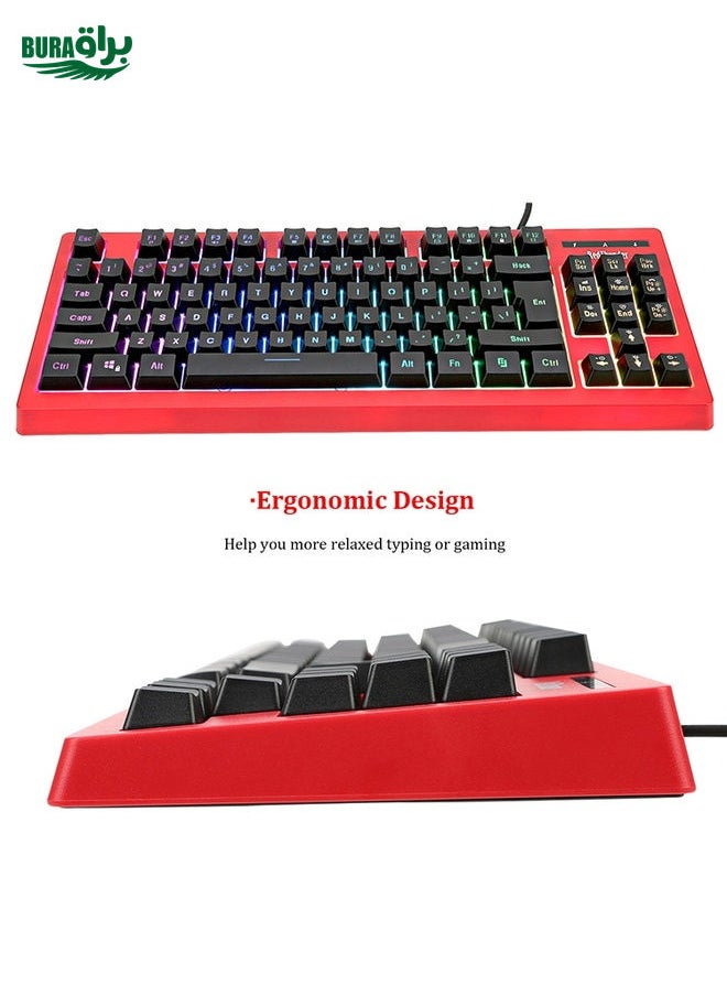 BURAQ - PK-870 USB Port RGB Lighting Mechanical Gaming Wired Keyboard(Red) - Image 1