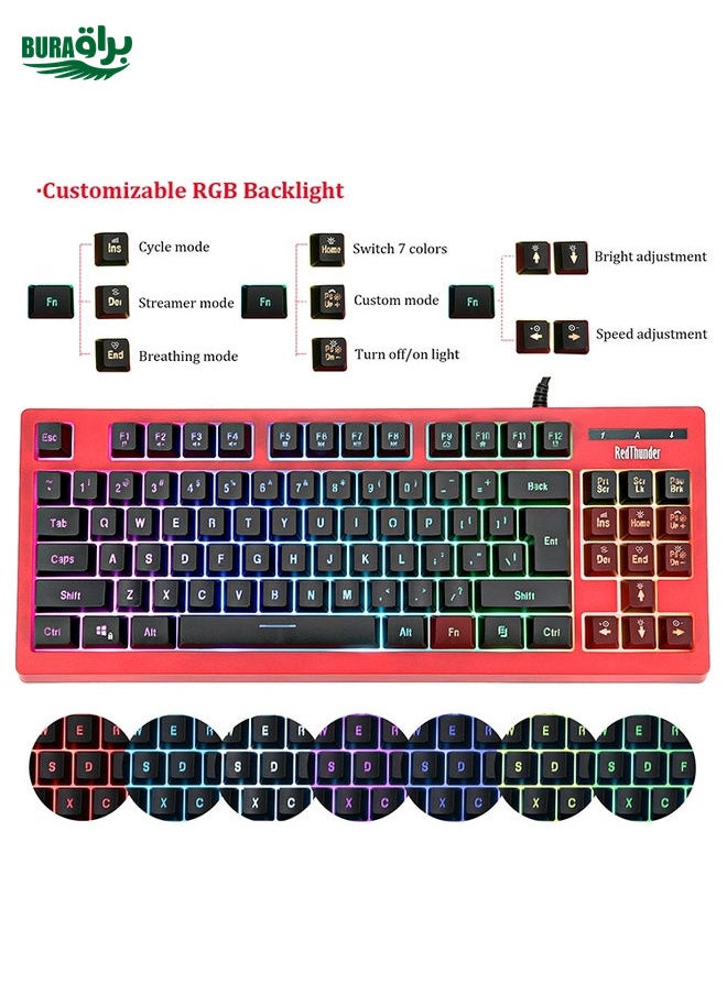 BURAQ - PK-870 USB Port RGB Lighting Mechanical Gaming Wired Keyboard(Red) - Image 1