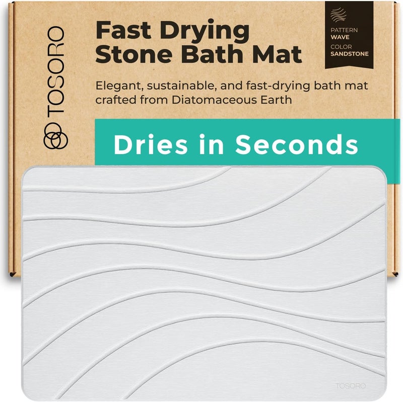 TOSORO Stone Bath Mat, Diatomaceous Earth Non-Slip Stone Shower Mat - Quick Drying Absorbent Bath Mats for Bathroom - Elegant & Modern Design, Easy to Clean (23.5 x 15) - Sandstone - Image 1