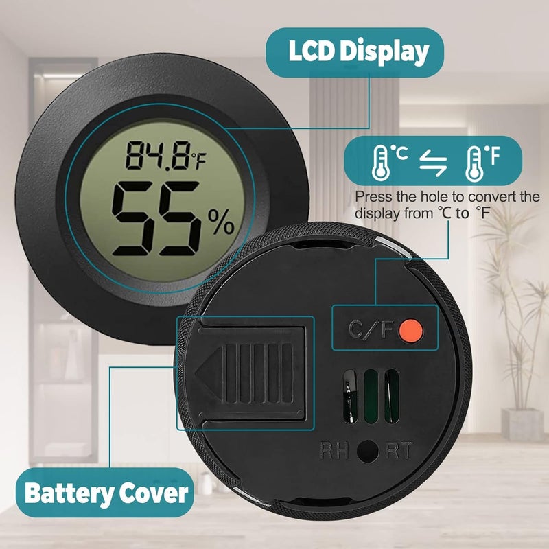 كاست ويف مقياس رطوبة وحرارة صغير، 3 قطع شاشة LCD رقمية لمراقبة الرطوبة الداخلية والخارجية للبيوت الزجاجية والطابق السفلي وغرفة الأطفال، فهرنهايت (℉) أو مئوية (℃) - Image 4