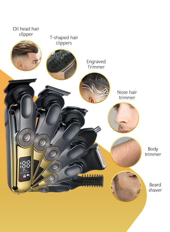 ماكينة حلاقة كهربائية للرجال، ماكينة تشذيب الجسم 6 في 1، ماكينة حلاقة آمنة ومناسبة للجسم، قابلة لإعادة الشحن، مقاومة للماء، للاستخدام الجاف والرطب، ماكينة حلاقة كهربائية للرجال ذهبية اللون - Image 2