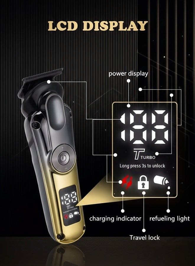 ماكينة حلاقة كهربائية للرجال، ماكينة تشذيب الجسم 6 في 1، ماكينة حلاقة آمنة ومناسبة للجسم، قابلة لإعادة الشحن، مقاومة للماء، للاستخدام الجاف والرطب، ماكينة حلاقة كهربائية للرجال ذهبية اللون - Image 3