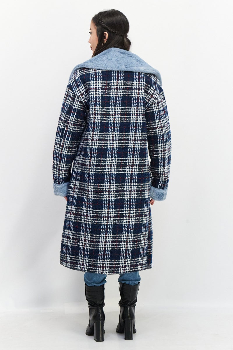 NVLT Women Plaid Trench Coat, Multicolor - Image 3