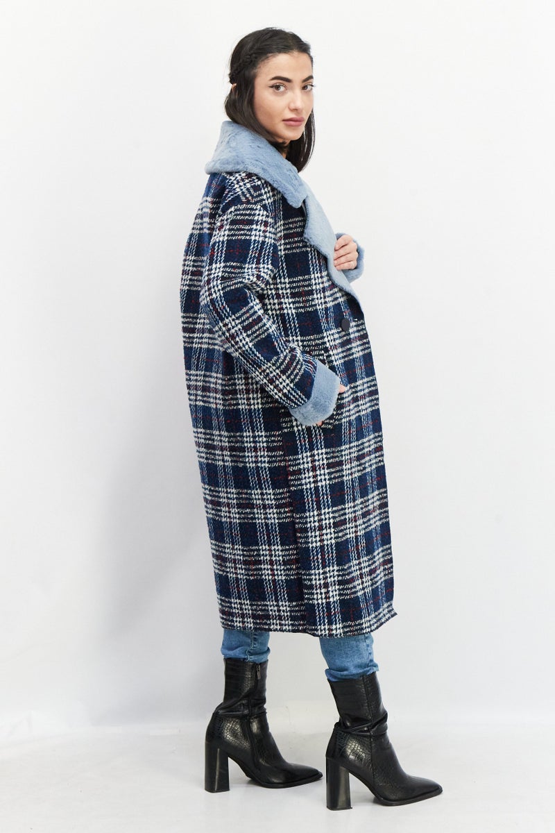 NVLT Women Plaid Trench Coat, Multicolor - Image 2