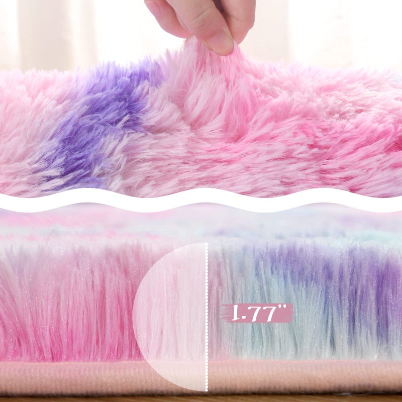 LOCHAS Luxury Fluffy Rainbow Area Rug for Girls Bedroom 4x6, Soft Fuzzy Kids Rugs for Bedroom Boys Playroom, Cute Colorful Tie Dye Princess Carpet for Nursery Living Room Home Decor, Pink/Purple - Image 5