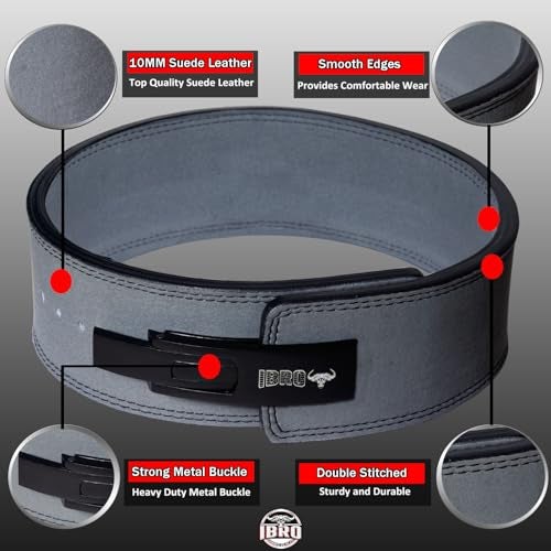 IBRO Powerlifting Lever Gym Belt Power 10MM Extreme Heavy Duty Genuine Leather Belts Squats Deadlifts Bodybuilding Weight Lifting IPF Power Lifting Strongman for Men 10mm Grey M - Image 3