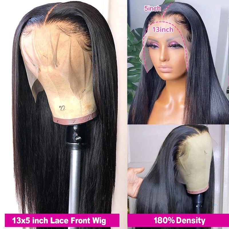 Subella 13x5 Lace Front Wigs Human Hair Pre Plucked with Baby Hair Bleached Knots 12A 180% Density Brazilian Straight Lace Front Human Hair Wigs for Black Women (16inch) - Image 2