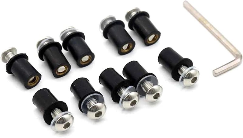 30pcs Motorcycle M5 16mm Metric Rubber Well Nuts Windscreen Fairing Cowl Anodized Windshield Nut Bolt Screw Kit(Silver) - Image 5