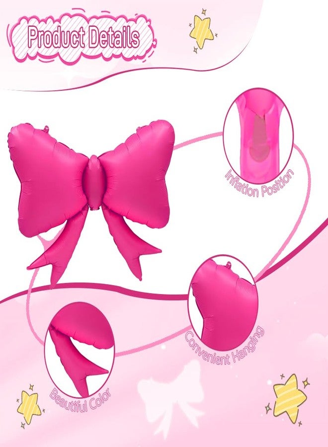 LACEVINE 4pcs Jumbo Oversized Ribbon Balloons Coquette Bow Balloons Bow Party Coquette Party Decorations for Birthday Baby Shower Bridal Shower Supplies (Matte Hot Pink) - Image 5