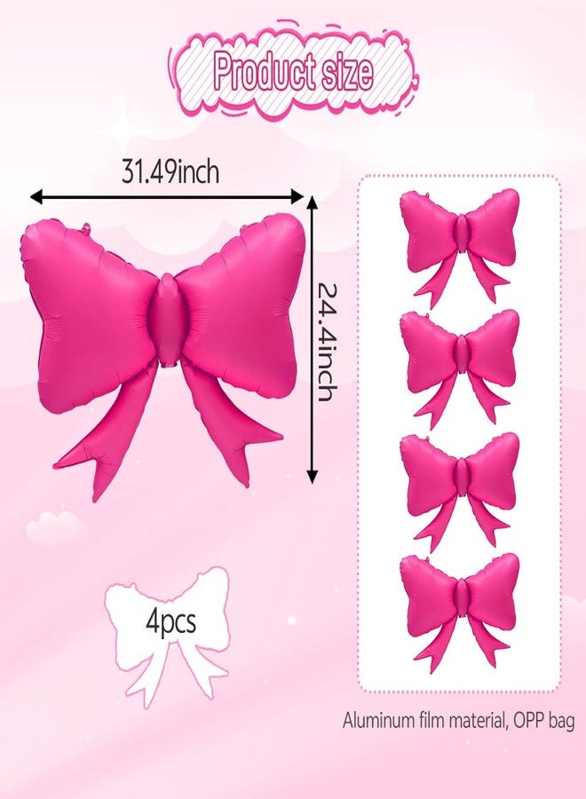 LACEVINE 4pcs Jumbo Oversized Ribbon Balloons Coquette Bow Balloons Bow Party Coquette Party Decorations for Birthday Baby Shower Bridal Shower Supplies (Matte Hot Pink) - Image 3