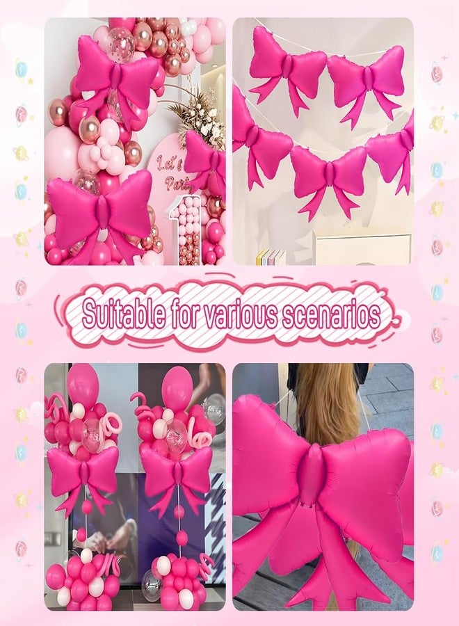 LACEVINE 4pcs Jumbo Oversized Ribbon Balloons Coquette Bow Balloons Bow Party Coquette Party Decorations for Birthday Baby Shower Bridal Shower Supplies (Matte Hot Pink) - Image 4