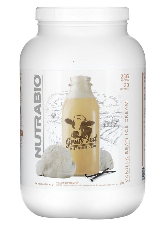 NutraBio Grass Fed Whey Protein Isolate Vanilla Bean Ice Cream 2 lb (907 g) 