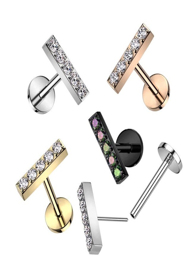 Pierced Owl 18GA F136 Implant Grade Titanium Threadless Push In CZ Crystal Lined Straight Bar Top Flat Back Stud (Gold Tone/Clear) - Image 3