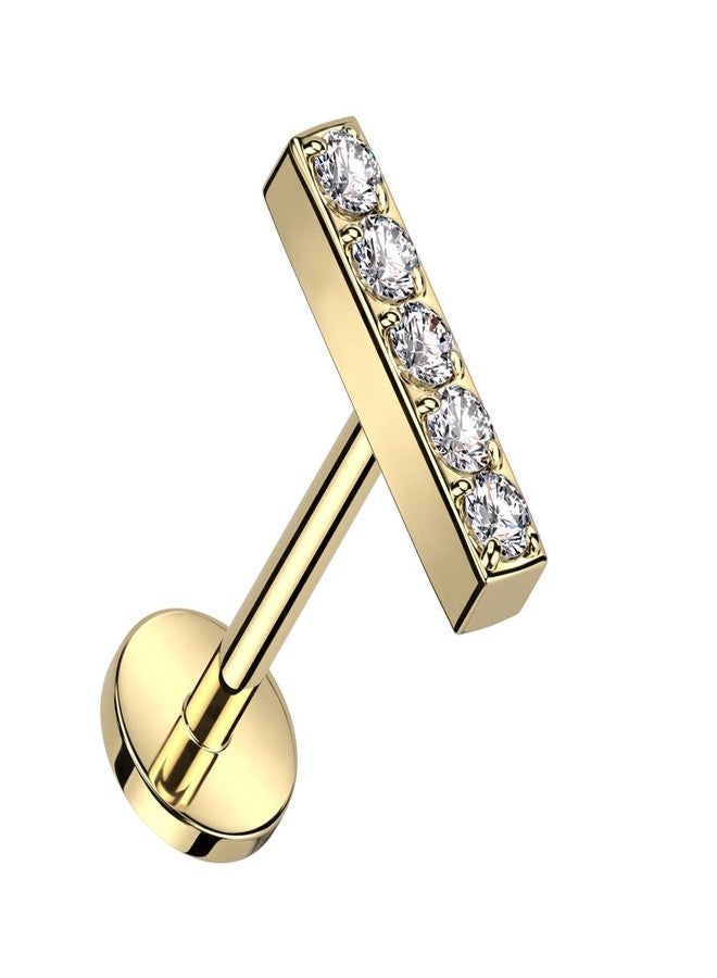 Pierced Owl 18GA F136 Implant Grade Titanium Threadless Push In CZ Crystal Lined Straight Bar Top Flat Back Stud (Gold Tone/Clear) - Image 1